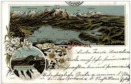 Gruss vom Bodensee - Rheinfall Litho