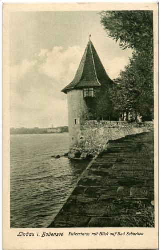 Lindau - Pulverturm mit Blick auf Bad Schachen