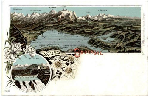 Gruss vom Bodensee - Rheinfall - Litho