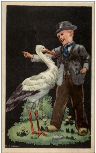 Kirschbach - Mann in Tracht mit Storch