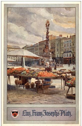 Linz - Franz Josephs Platz - Künstlerkarte F. Ludwig