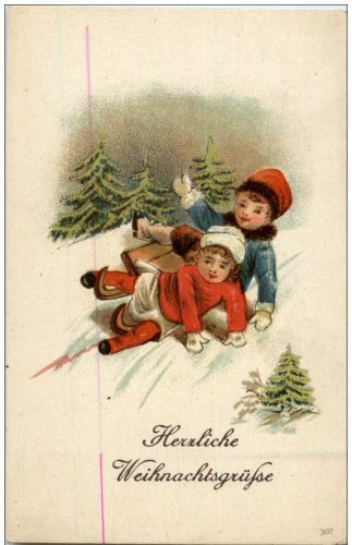 Weihnachten - Kinder mit Schlitten