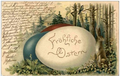 Fröhliche Ostern - Ei Litho Hase