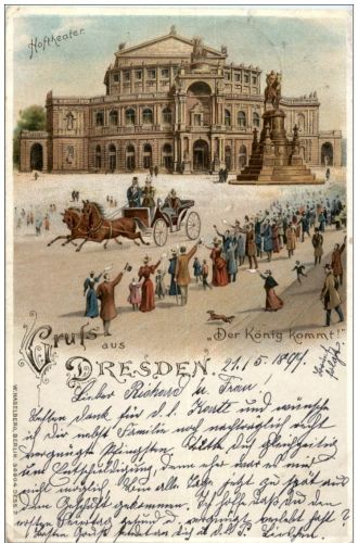 Gruss aus Dresden - Der König kommt - Litho