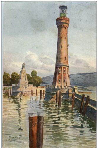 Lindau - Hafen Einfahrt - Künstlerkarte Marschall