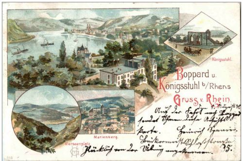 Gruss aus Boppard und Königsstuhl bei Rhens - Litho