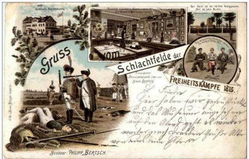 Leipzig - Gruss vom Schalchtfelde der freiheitskämpfe 1813 - Napoleonstein - Litho