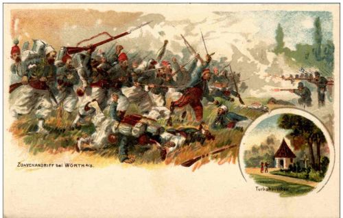 Zuavenangriff bei Wörth - Litho -