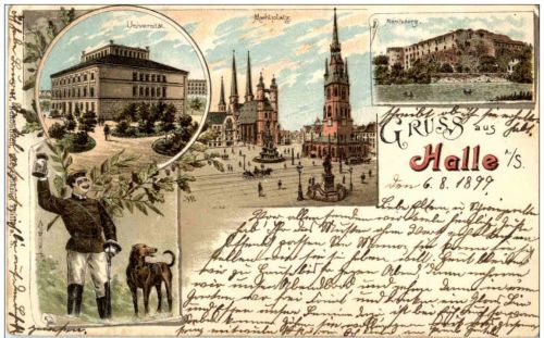 Gruss aus Halle Saale - Litho