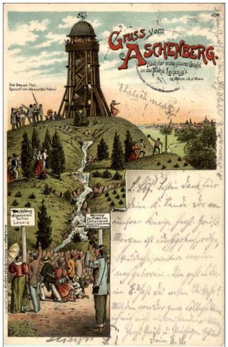 Gruss vom Aschenberg bei Leipzig - Litho