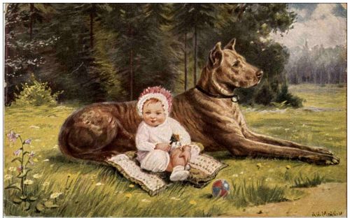 Hund und Kind - Künstlerkarte Mailick