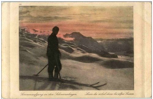Skifahren Sonnenaufgang in den Schweizerbergen