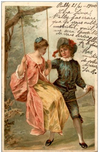 Paar auf Schaukel Litho