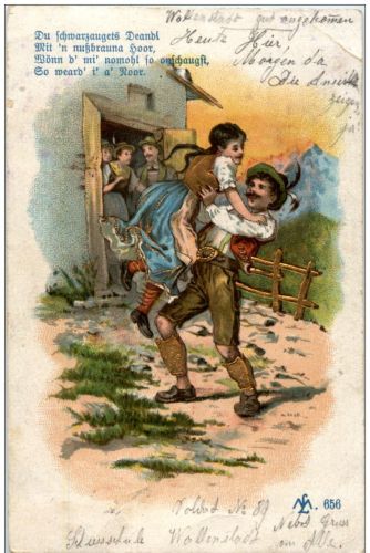Trachten Prägekarte Litho