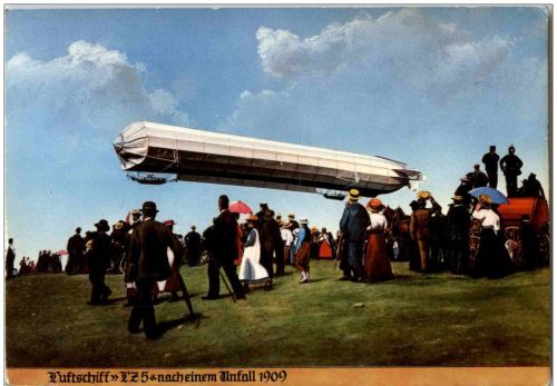 Luftschiff LZ 5 nach einem Unfall 1909 - Repro mit Sonderstempel