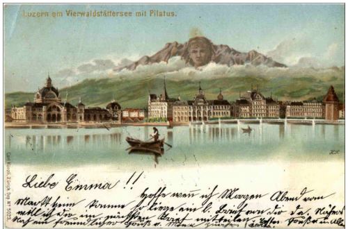 Luzern Berge mit Gesichtern - Litho Carl Künzli