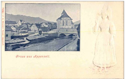 Gruss aus Appenzell - Frau mit Tracht auf Rückseite