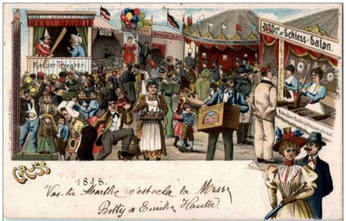 Gruss vom Jahrmarkt - Drehorgerl - Litho