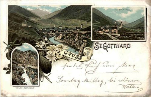 Gruss vom St. Gotthard - Litho