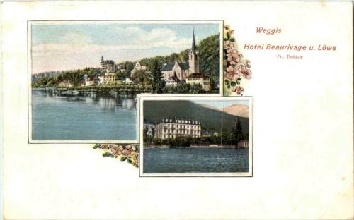 Weggis - Hotel Beaurivage und Löwe - Prägekarte