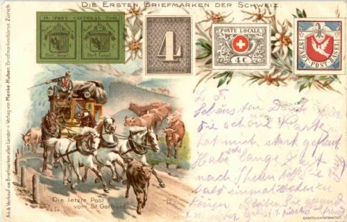 Die ersten Briefmarken der Schweiz - Litho - Postkutsche
