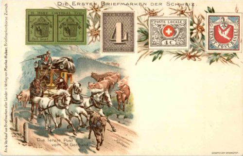 Die ersten Briefmarken der Schweiz - Litho - Postkutsche