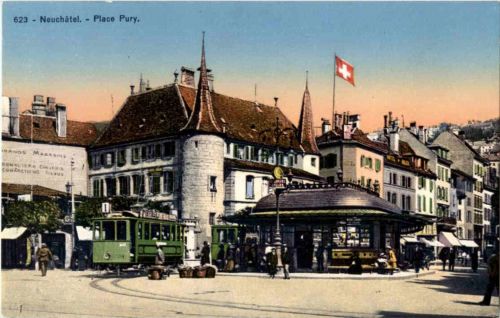 Neuchatel - Place Pury mit Tram