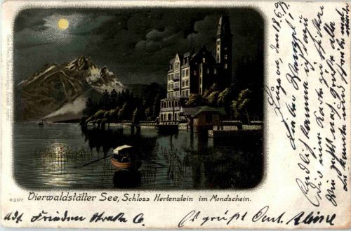 Schloss Hertenstein im Mondschein - Litho