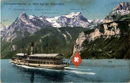 Blick auf die Urner Alpen mit Schiff