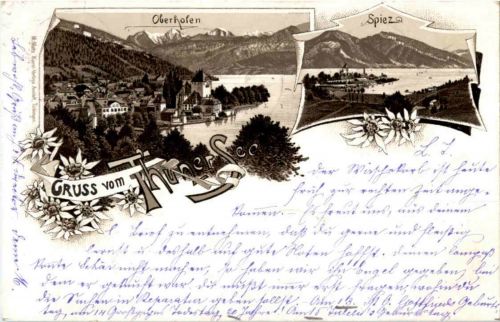 Gruss vom Thunersee - Oberhofen - Spiez - Litho