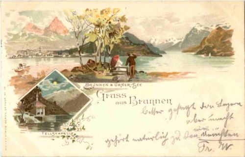 Gruss aus Brunnen - Litho