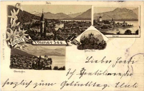 Gruss vom Thunersee - Oberhofen Spiez - Litho