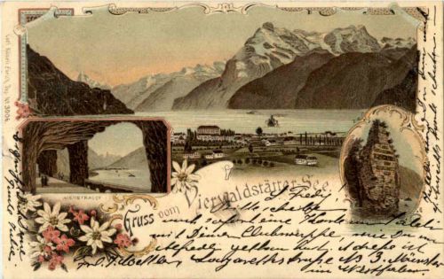 Gruss vom Vierwaldstättersee - Litho
