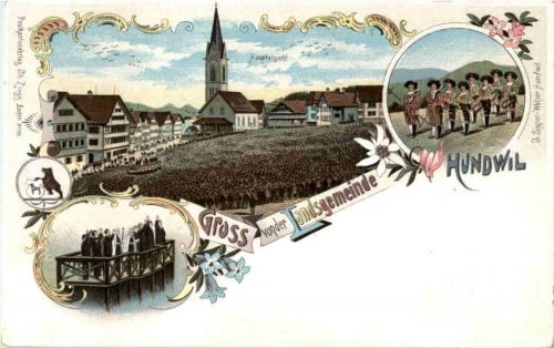 Hundwil - Gruss von der Landsgemeinde - Litho