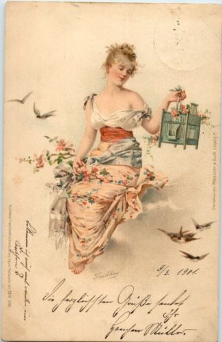 Frau mit Vöglen