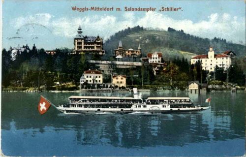 Weggis Mitteldorf mit Salondampfer Schiller