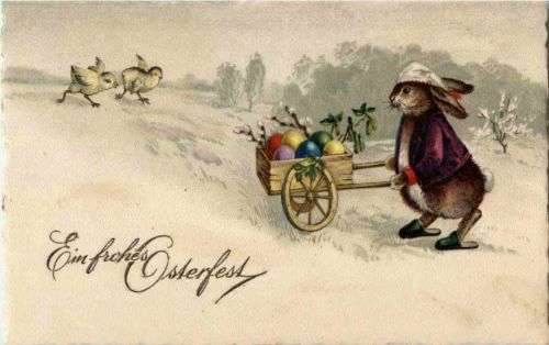Frohe Ostern - Hase und Kutsche