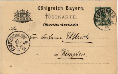 Königreich Bayern - Ganzsache - Memmingen