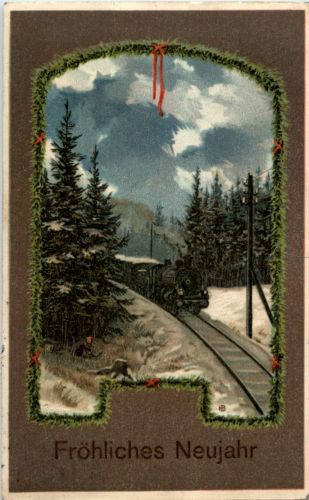 Neujahr - Eisenbahn - Prägekarte