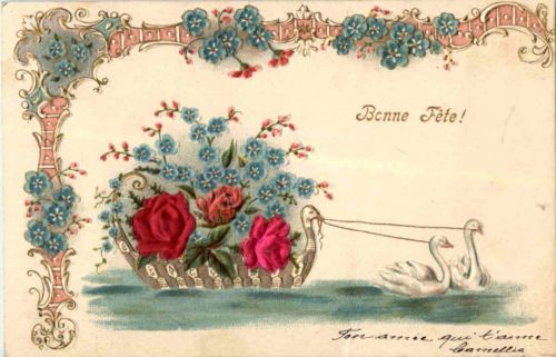 Schwan mit Boot - Prägekarte