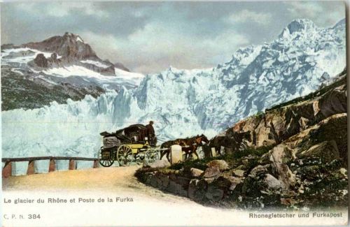 Le glacier du Rhone et Poste de la Furka - Postkutsche
