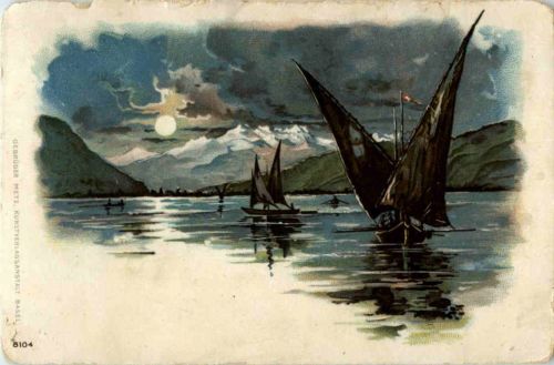 Barque Lac Leman - Litho