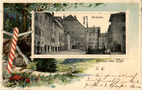Gruss aus Wil - Hofplatz - Litho
