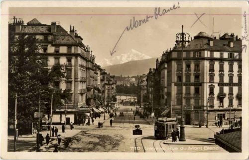 Geneve - Rue deu Mont Blanc mit Tram