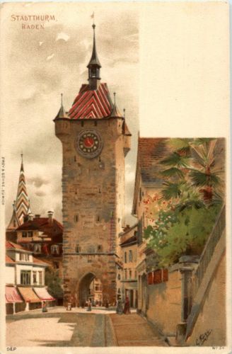 Baden - Stadtturm - Litho