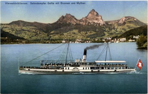 Salondampfer Gallia mit Brunnen und Mythen