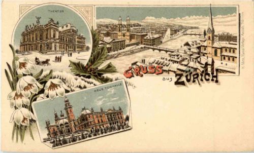 Gruss aus Zürich im Winter - Litho