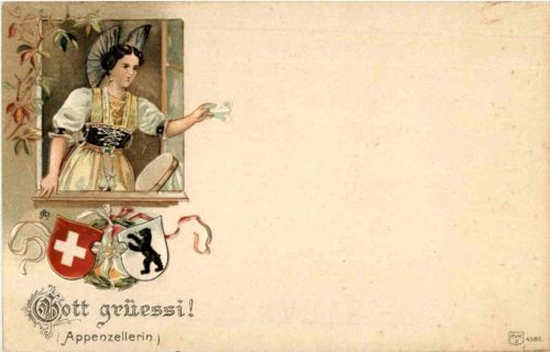 Appenzeller Trachten - Litho Prägekarte