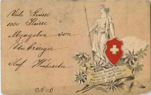 Helvetia - Prägekarte Litho
