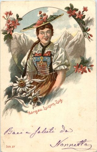 Aargau Luzern Zug - Prägekarte Litho